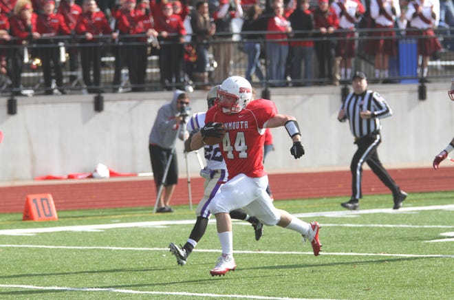 Bushnell native Trey Yocum runs for a touchdown Saturday in Monmouth College's 56-27 win over Knox at Bobby Woll Field.