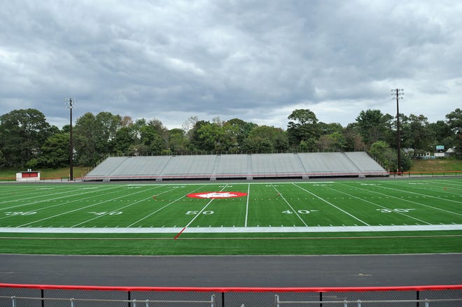 The new field and track at Rocky Marciano Stadium at Brockton High School seen on Monday, October 3, 2011.