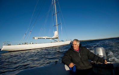Nick van Nes, in his dinghy last week off Portsmouth, R.I., once offered rides in New York.