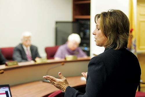 Photo by Daniel Freel/New Jersey Herald Sussex County Chamber of Commerce president Tammie Horsfield speaks about tourism to the county Board of Chosen Freeholders Monday.