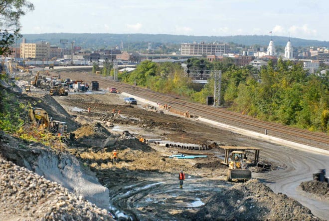 A view of the CSX freight yard expansion in Worcester.