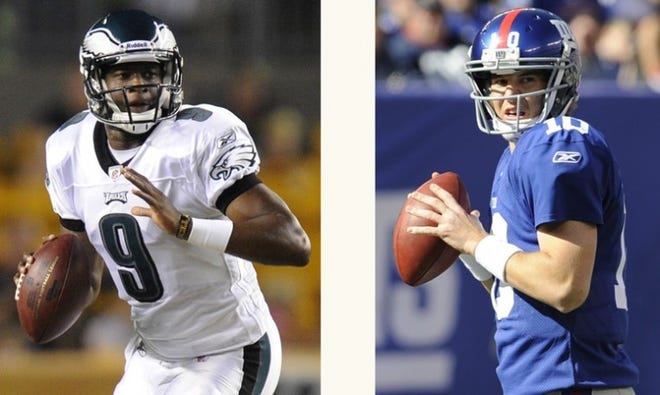 Eagles backup quarterback Vince Young is expected to get the
start in place of the injured Michael Vick on Sunday night against
the Giants. New York counters with Eli Manning, who has 17
touchdown passes already this season.