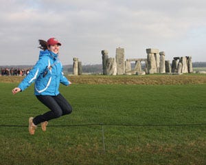 A leap in front of Stonehenge