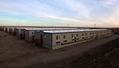 The Target Logistics camp in Williston, N.D., is one of many temporary housing compounds supporting an overwhelmingly male work force.