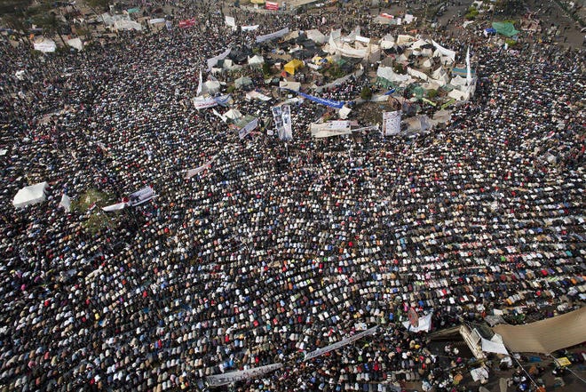 Thousands of Egyptians perform Friday prayers during a rally in Tahrir Square Friday, in a massive rally dubbed by organizers as "The Last Chance Million-Man Protest."