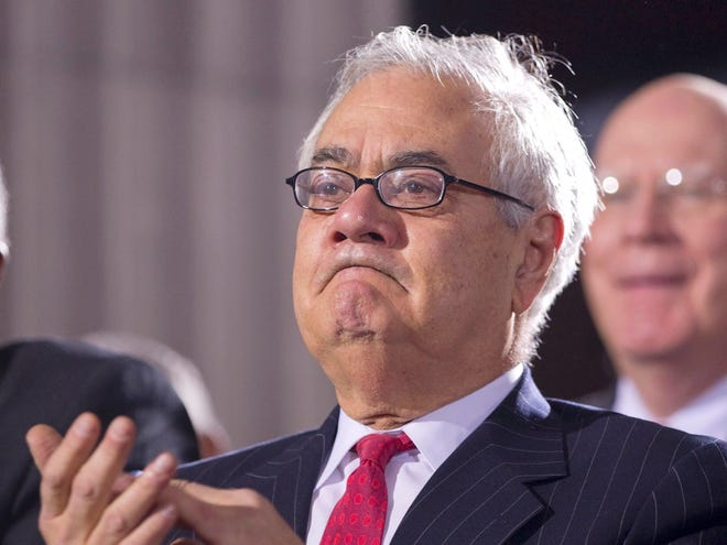 In this Dec. 22, 2010, file photo, Rep. Barney Frank, D-Mass. applauds at the Interior Department in Washington. Frank's office says he won't seek re-election in 2012. (AP Photo/File)