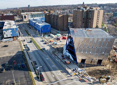 The $27 million Museum of Contemporary Art in Cleveland, right foreground, is scheduled to open in 2012.