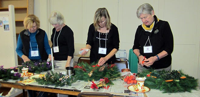 Members of the Plymouth Garden Club have been busily at work creating the holiday decorations they will offer this Saturday, Dec. 3, at the Club’s Greens Sale, to be held at Independence Mall.