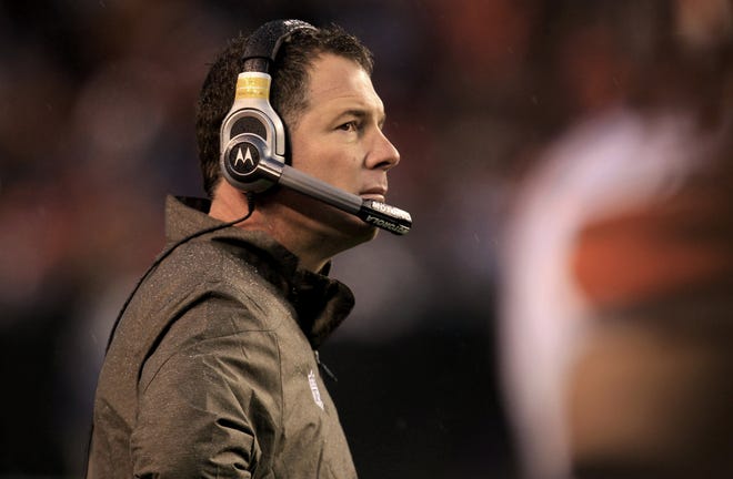 Cleveland Browns head coach Pat Shurmur looks on during Sunday’s 24-10 loss to the Baltimore Ravens at Cleveland Browns Stadium. Despite losing seven of their last nine games, Shurmur that the Browns are working hard on righting things.