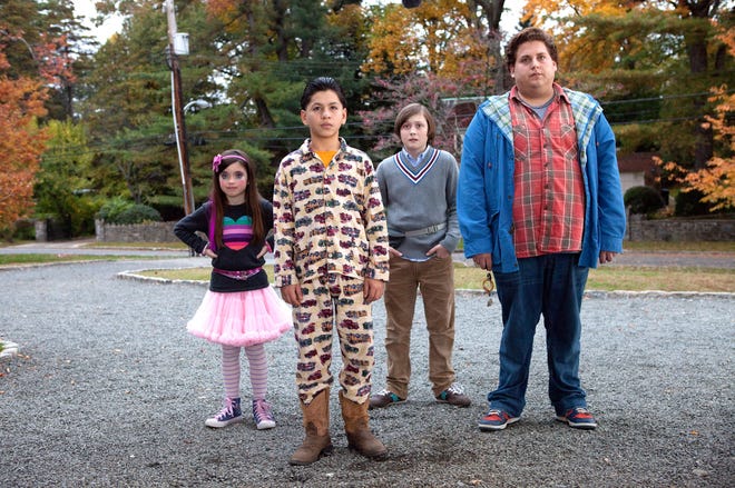 "The Sitter" stars Jonah Hill (at right), and, from left, Landry Bender, Kevin Hernadez and Max Records.