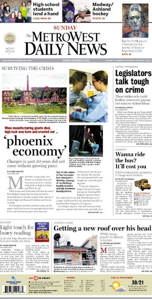 The front page of the MetroWest Daily News for 12/11/11