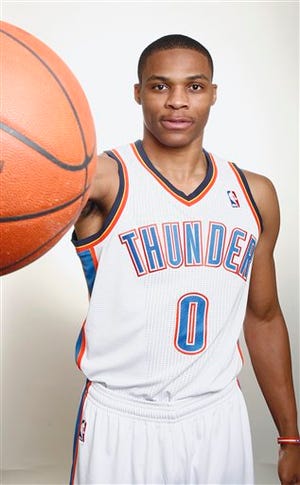 Oklahoma City Thunder's Russell Westbrook poses for a photo during Media Day in Oklahoma City, Tuesday, Dec. 13, 2011. (AP Photo/Alonzo Adams)