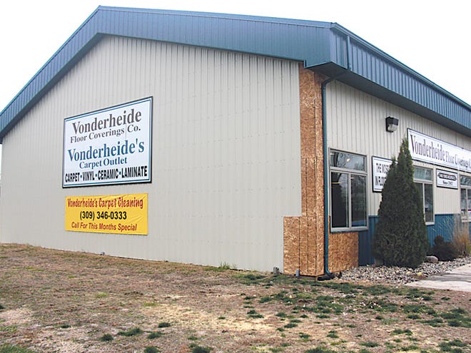 Vonderheide Floor Covering Co. suffered damage from a vehicular collision again this week. One of the two buildings belonging to the Pekin business was also struck by a vehicle about a year ago. Both crashes, including the one this week, involved allegedly drunk or impaired drivers.