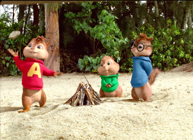 Stranded on a remote island, Alvin, Theodore and Simon try and make a fire in "Alvin and the Chipmunks: Chipwrecked."