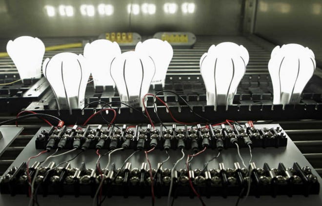 General Electric’s 9-watt Energy Smart LED light bulbs are tested in an oven at the lighting group’s headquarters in East Cleveland, Ohio.