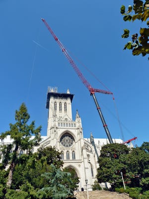 The Grove all-terrain crane was selected for the job because of its high reach.