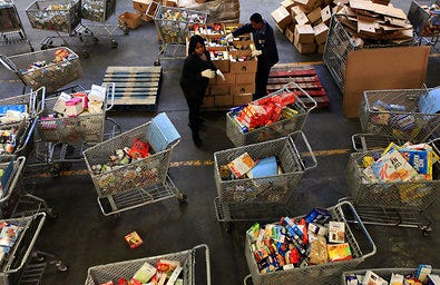 At Focus: HOPE, crated food shipments are in constant motion through the warehouse.