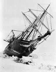 The Endurance falling victim to the ice in October 1915.