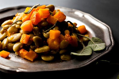 Baked Giant Limas with Winter Squash and Sage