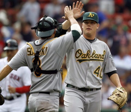 The Red Sox traded for Oakland A's closer Andrew Bailey on Wednesday.
In just his third full major league season, the 27-year-old Bailey racked up 24 saves and a 3.24 ERA in 41.2 Innings.