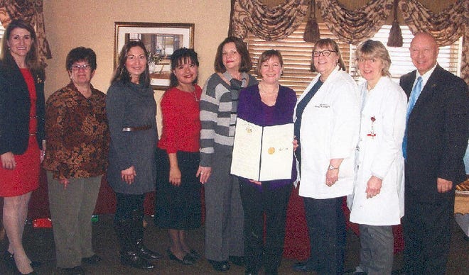 Golden Living Center-Stroud residents and staff recently celebrated Nurse Practitioner week. Pictured from left are state Rep. Rosemary M. Brown, Ann Arcurie, Susan Elser, Albita LaSanta, Alicia Simon, Lisa Heelan, Beatrice DiCostanzo, Carol Sattur and state Rep. Mario Scavello.