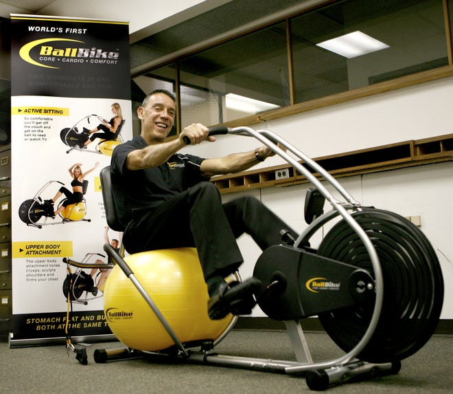 Rick Suarez, CEO, Fit One works out on the BallBike.