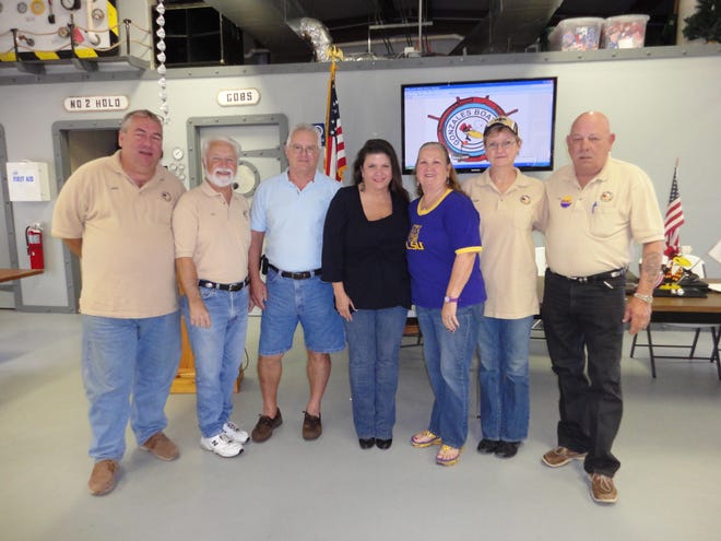 Left to right the Board members are: Jimmy Purvis ( Cruise Captain), Ray Everett ( Admiral ), Mike Long ( Vise Admiral ), Brigitte Reulet ( Rear Admiral ), Wanzie Everett ( Commander ), Nan Riffe ( Purser ), Phil Smith ( Ensign / Water Boy ).
