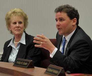 Photo by Tracy Klimek/New Jersey Herald Freeholders Susan Zellman and Rich Zeoli, seen at a Dec. 29 meeting, have said they will not seek re-election.