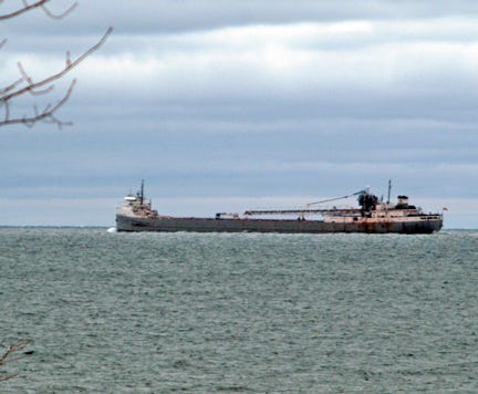A freighter heads west towards Whitefish Point on Lake Superior Wednesday afternoon, perhaps on one of its last shipping trips for the 2011-2012 shipping season. The Soo Locks close to vessel traffic on January 15.