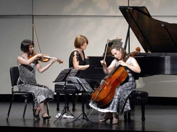 The Carolina Piano Trio, pianist Barbara McKenzie, Elizabeth Anderson, cello and Jacqui Carrasco, perform at UNCW in 2005. Photo by UNCW/Jamie Moncrief
