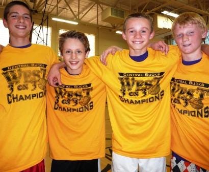 The championship team in the sixth-grade division of the Central
Bucks West 3-on-3 Basketball Tournament includes (from left): John
McSweeney, Ryan Moylan, Jason Kessler and David Closterman.