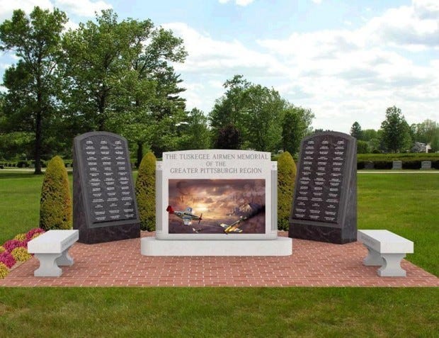 A artist's rendering of the Tuskegee Airmen Memorial to be built
in Sewickley by artist Ray Simon of Columbiana, Ohio.