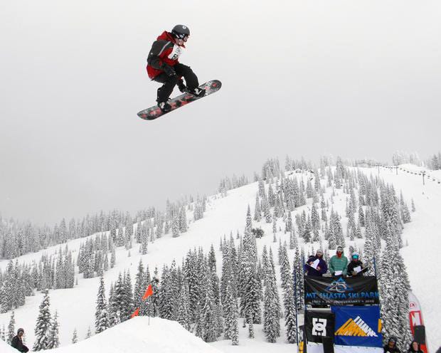 Mount Shasta's Mitchell Robertsonn competes at the Mt. Shasta Ski Park's Big Air competition Feb. 26, 2011. Many competitors flew 65 to 75 feet, according to organizer Ty Parks.