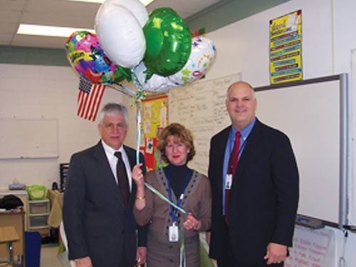 Submitted Photo - From left are Dr. Charles Maranzano, Hopatcong’s superintendent; Joanne Canizaro, Hopatcong District Teacher of the Year; and Lou Benfatti, Hopatcong Middle School principal.
