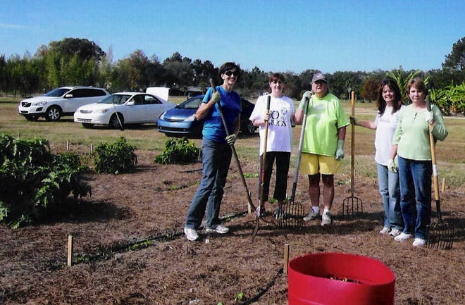 Special to Savannah Morning News / Master gardeners Rose Mary Cone, Tina White, Chris Arthur, Rhonda Goodman and Gail Rogers in front of the organic garden they established.