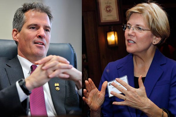 U.S. Sen. Scott Brown, R-Mass., and one of his Democratic challengers, Elizabeth Warren, signed an agreement today to curb political attack ads by outside groups.