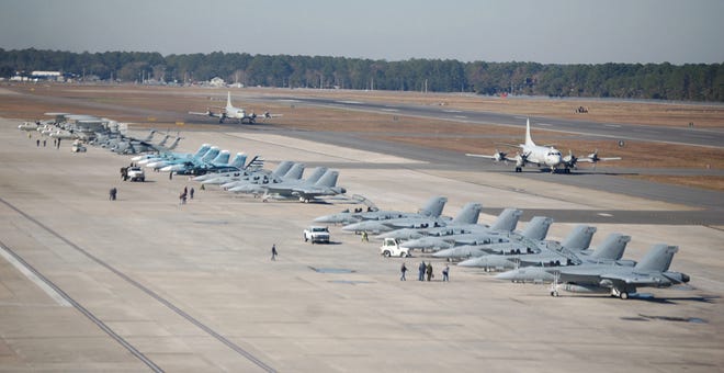 Filling the Northeast Florida sky with robust aircraft noise on Jan. 20 were these Navy planes temporarily operating from NAS Jacksonville: EA-18G Growlers; F/A-18C Hornets; SH-60F Seahawk helicopters; E-2D Hawkeyes; and P-3C Orions.