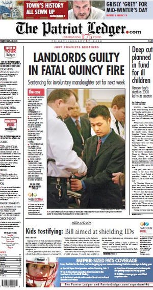The Patriot Ledger front page for Friday, Jan.27, 2012