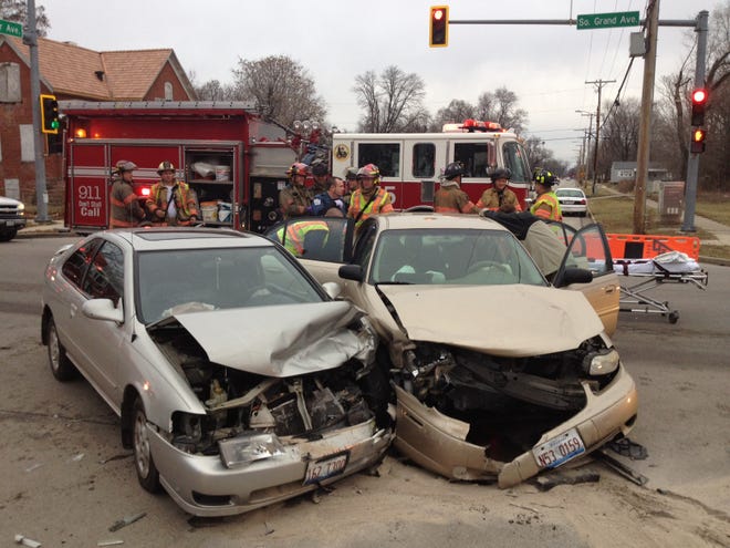 A crash on Friday afternoon has blocked traffic at the intersection of South Grand and Wheeler avenues.