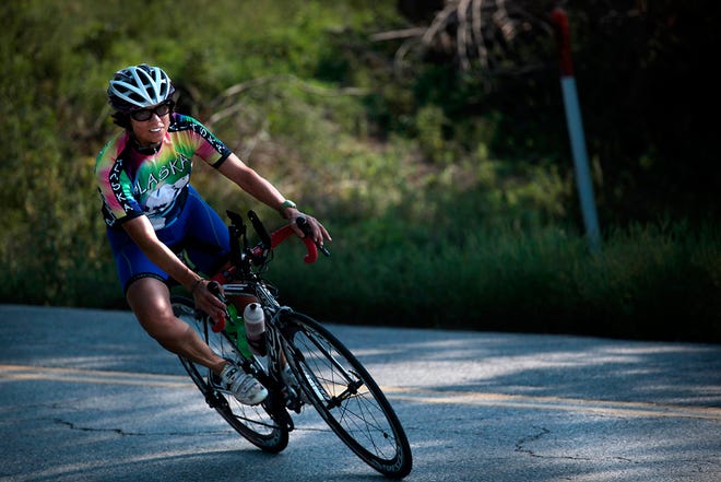 Pam Creech does a training ride Sept. 1, 2011, in Columbia. Creech plans to compete in the Race Across America in 2013.