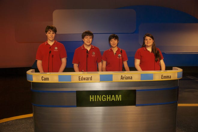 The Hingham High School team in action, wearing their matching uniform polos. Left to right: Cam Juric, Edward Walrod, Ariana Kam and Emma Givney.
Photo: courtesy of WGBH