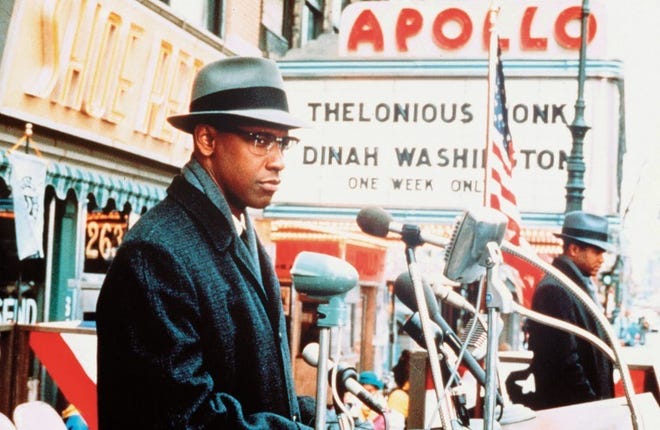 Denzel Washington stars as civil rights leader Malcolm X.