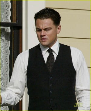 Leonardo DiCaprio with dark hair and sharing a smoke on the set
of 'J. Edgar'. Leonardo is playing a young J. Edgar Hoover, filming
in Los Angeles, CA 
 Pictured: Leonardo DiCaprio 
 Ref: SPL246834 080211 
 Picture by: PhamousFotos / Splash News 
 Splash News and Pictures 
 Los Angeles: 310-821-2666 
 New York: 212-619-2666 
 London: 870-934-2666 
 photodesk@splashnews.com