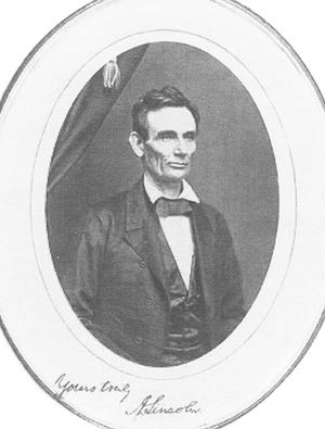 This 1858 photograph of Illinois abolitionist and politician Abraham Lincoln is believed to have been taken in H.H. Cole’s Peoria studio. Photo provided
