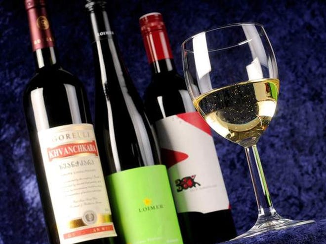Wines from Eastern Europe, from left: 2009 Khvanchka from Georgia, 2009 GrŸner Veltliner from Austria and a 2009 Zweigelt from Austria. (AP Photo)