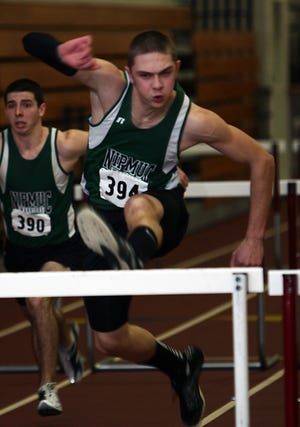 Nipmuc's Brendon Wood competes in the hurdles during the Dual Valley Conference meet at Northbridge High.