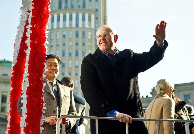 THE ASSOCIATED PRESS
Giants coach Tom Coughlin waves from a float Tuesday during the team’s Super Bowl parade in New York. Coughlin, who is returning next season, will lead a team that will return a solid core of players.