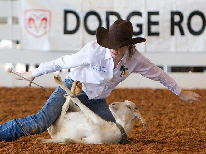 Keri Sheffield had the best time of 10.08 in the goat-roping competition at last year's Florida High School Rodeo. This year's rodeo is Friday and Saturday at the Livestock Pavilion in Ocala.