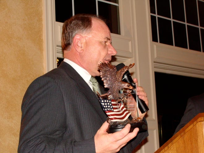 Bill Christ speaks to those who attended the Lincoln Reagan Dinner Friday night.