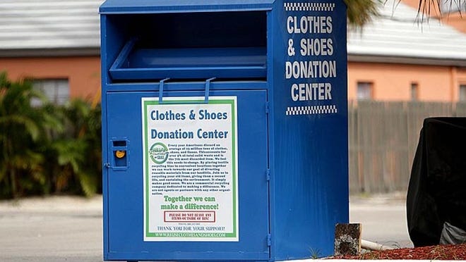 This metal box for clothes donations at 334 Belvedere Road in West Palm Beach is owned by a commercial recycler, not a charity.
